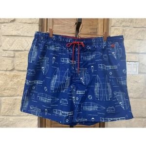 Lands' End Swim Shorts Men's Size X Large Navy Great Lakes Drawstring Waist EUC​